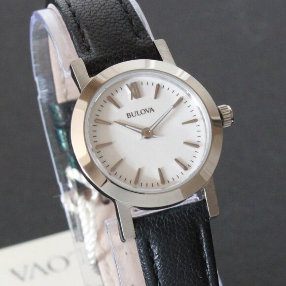 Bulova Ladies Dress Watch Two Hander Silver Dial Black Leather Strap 24mm - Picture 5 of 13